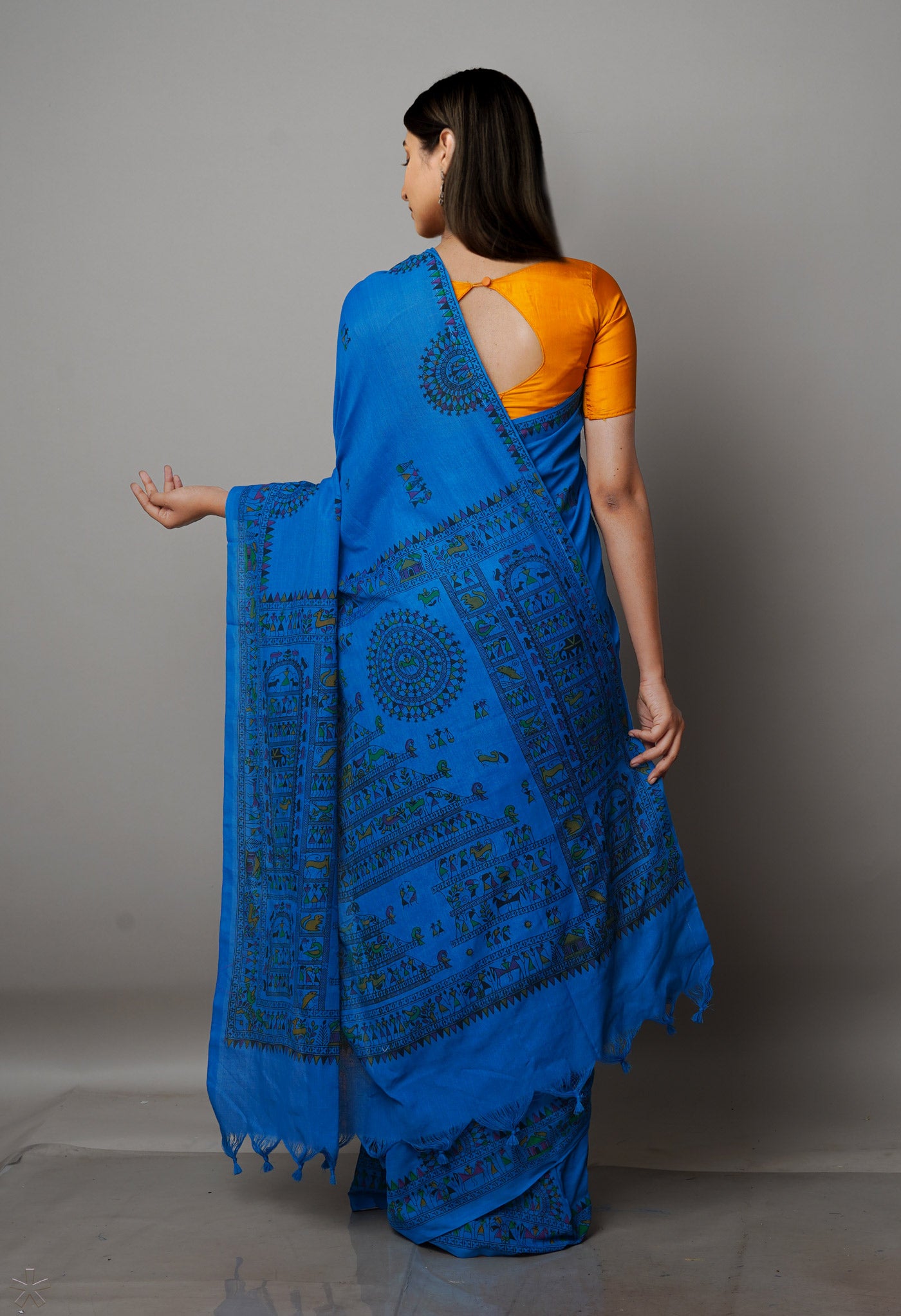 Blue Pure Handloom Jamdhani Bengal Cotton Saree-UNM69467