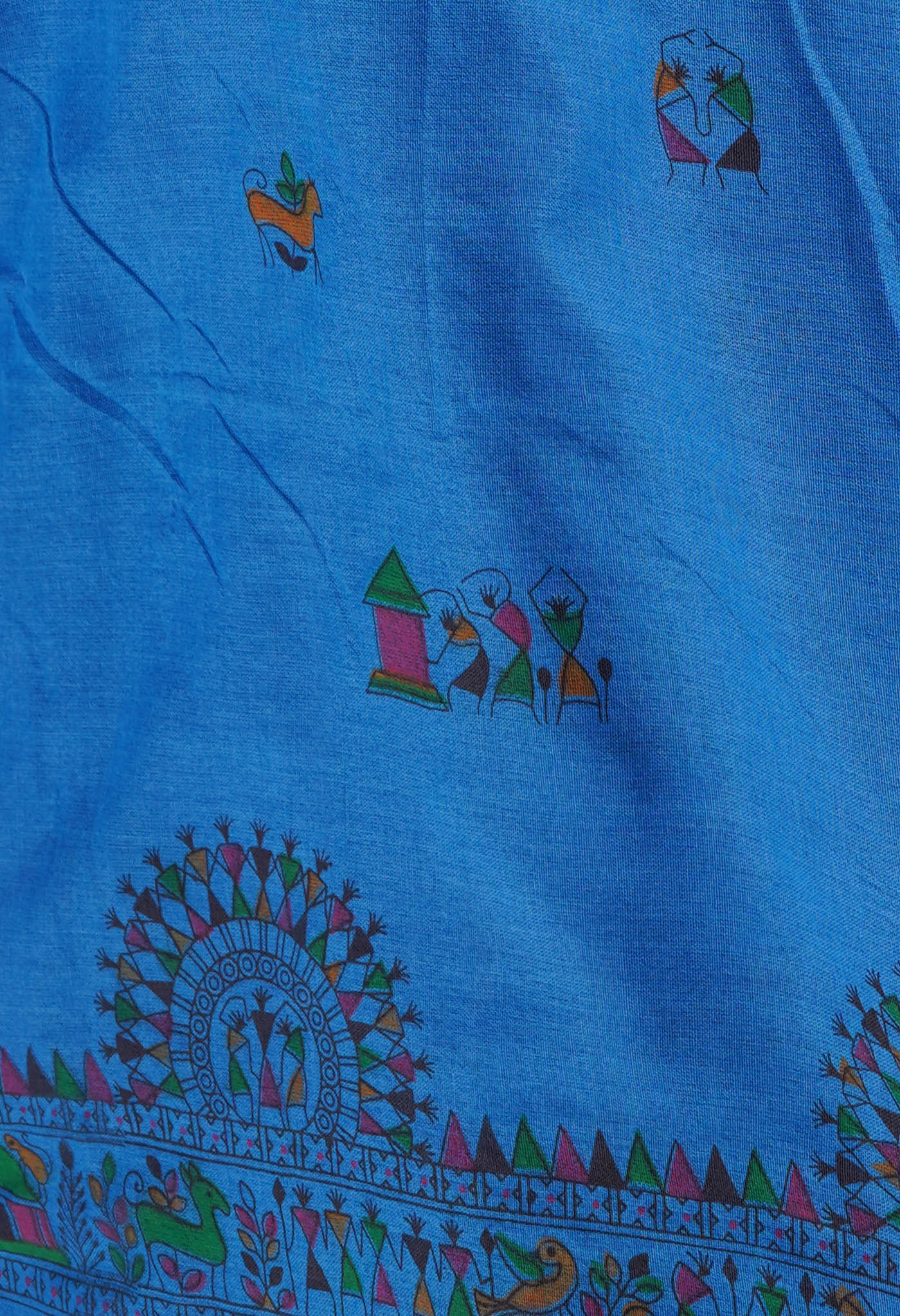 Blue Pure Handloom Jamdhani Bengal Cotton Saree-UNM69467