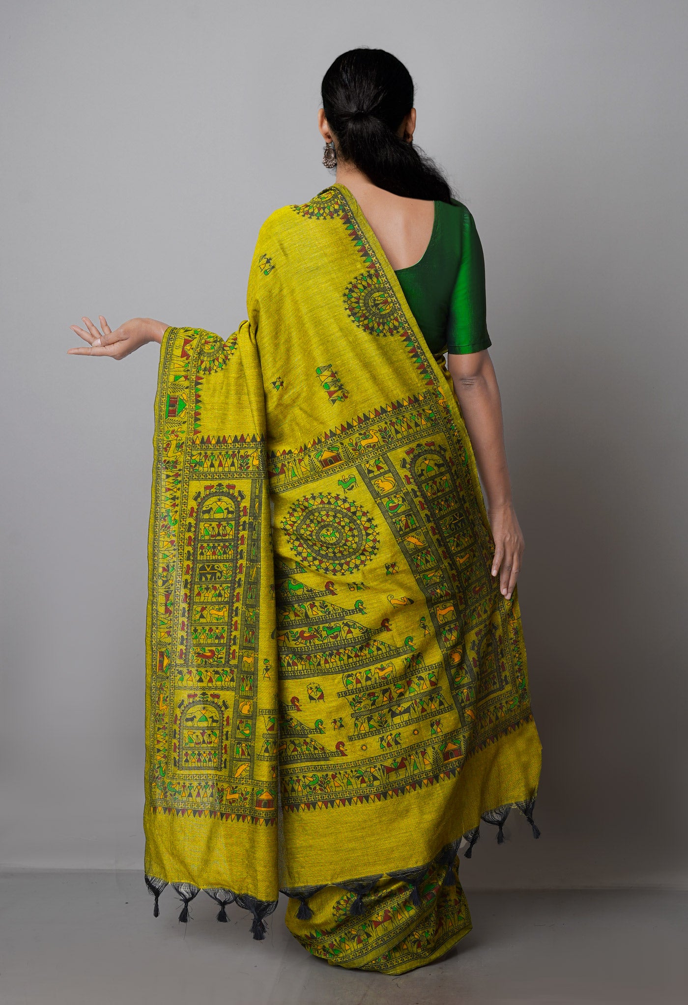 Green Pure Handloom Jamdhani Bengal Cotton Saree-UNM69469