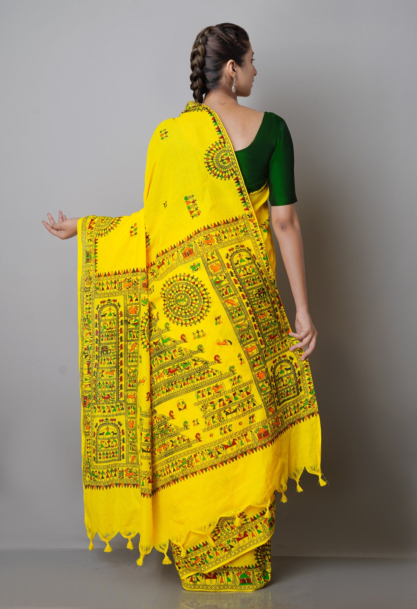 Yellow Pure Handloom Jamdhani Bengal Cotton Saree-UNM69470