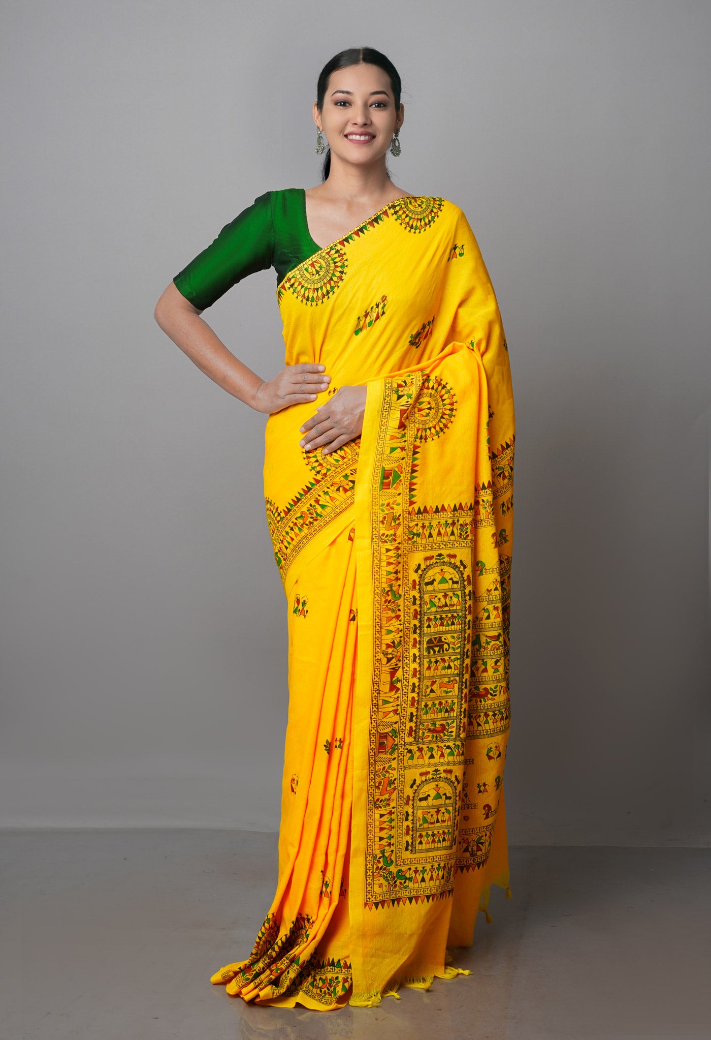 Yellow Pure Handloom Jamdhani Bengal Cotton Saree-UNM69473