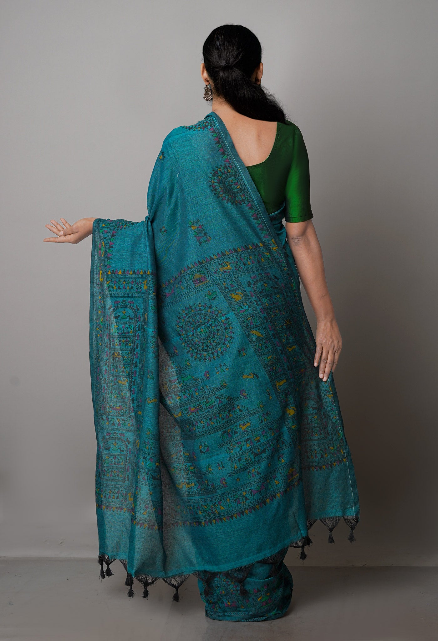 Peacock Green Pure Handloom Jamdhani Bengal Cotton Saree-UNM69474