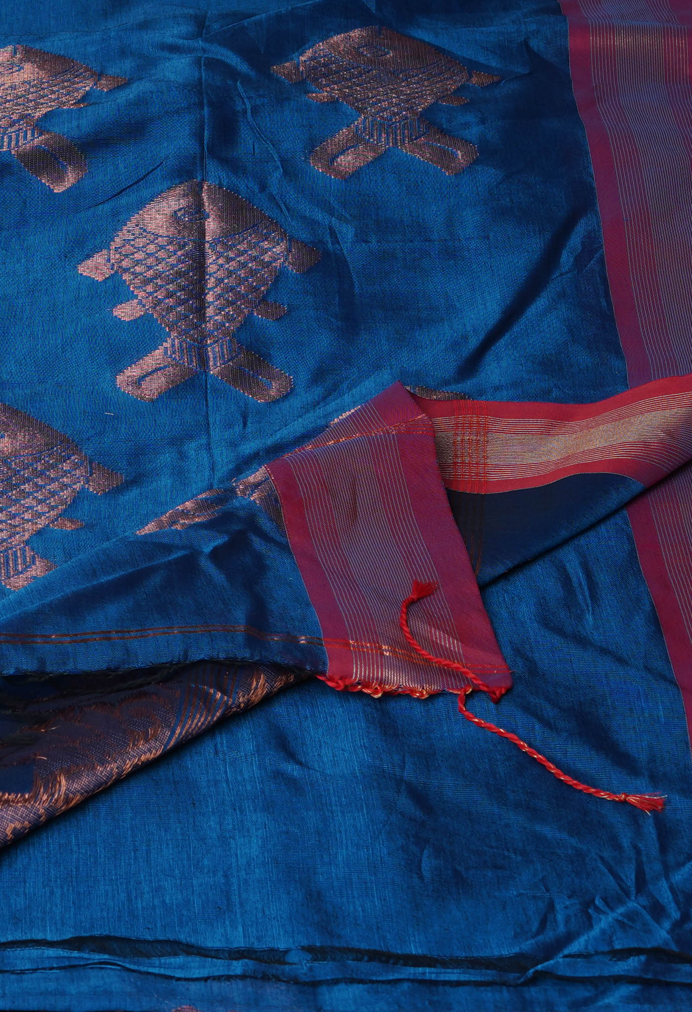 Peacock Blue Pure Handloom Jamdhani Bengal Silk Saree-UNM69477