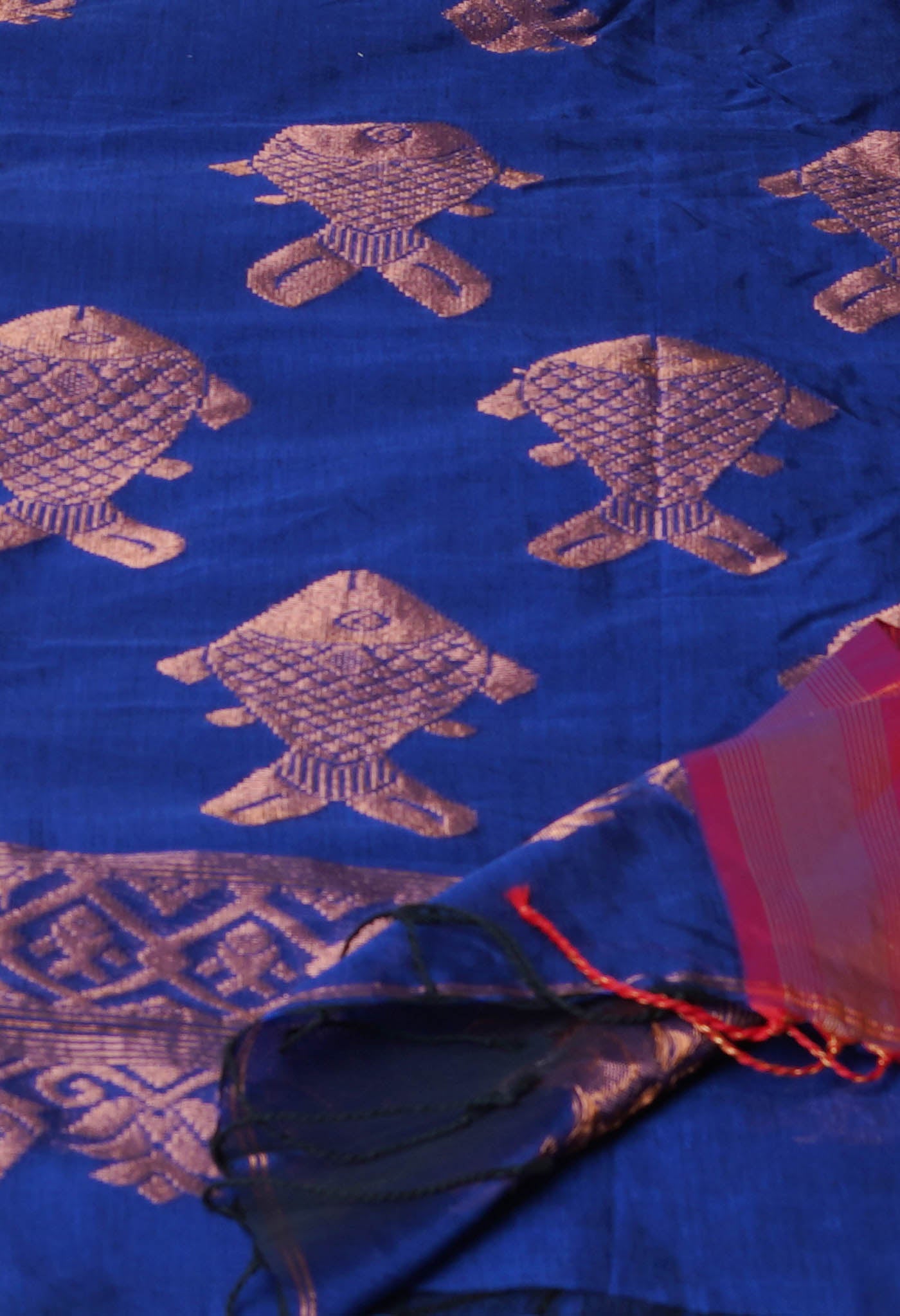 Navy Blue Pure Handloom Jamdhani Bengal Silk Saree-UNM69480