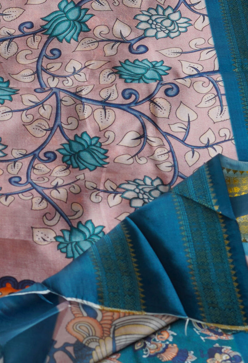 Peach Pink  Kalamkari Soft Silk Saree-UNM69490