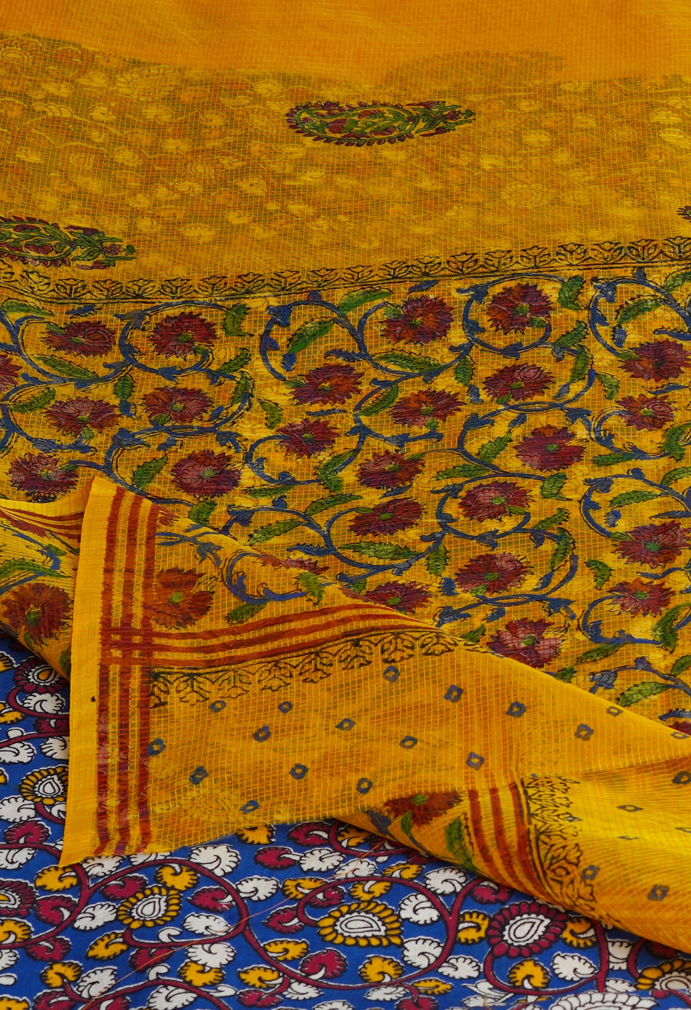 Yellow Pure  Block Printed Kota  Cotton Saree-UNM69519