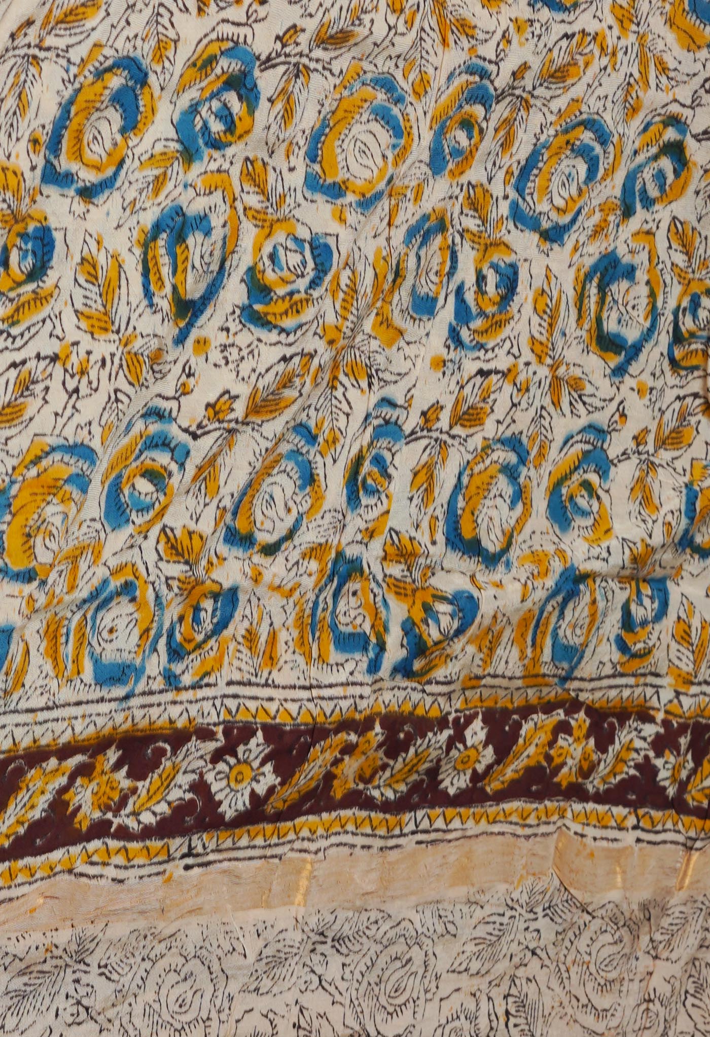 Multi Pure  Kalamkari Block Printed Silk Saree-UNM69538