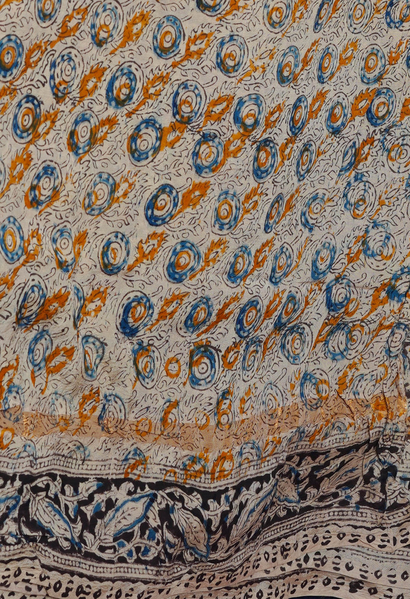 Multi Pure  Kalamkari Block Printed Silk Saree-UNM69544