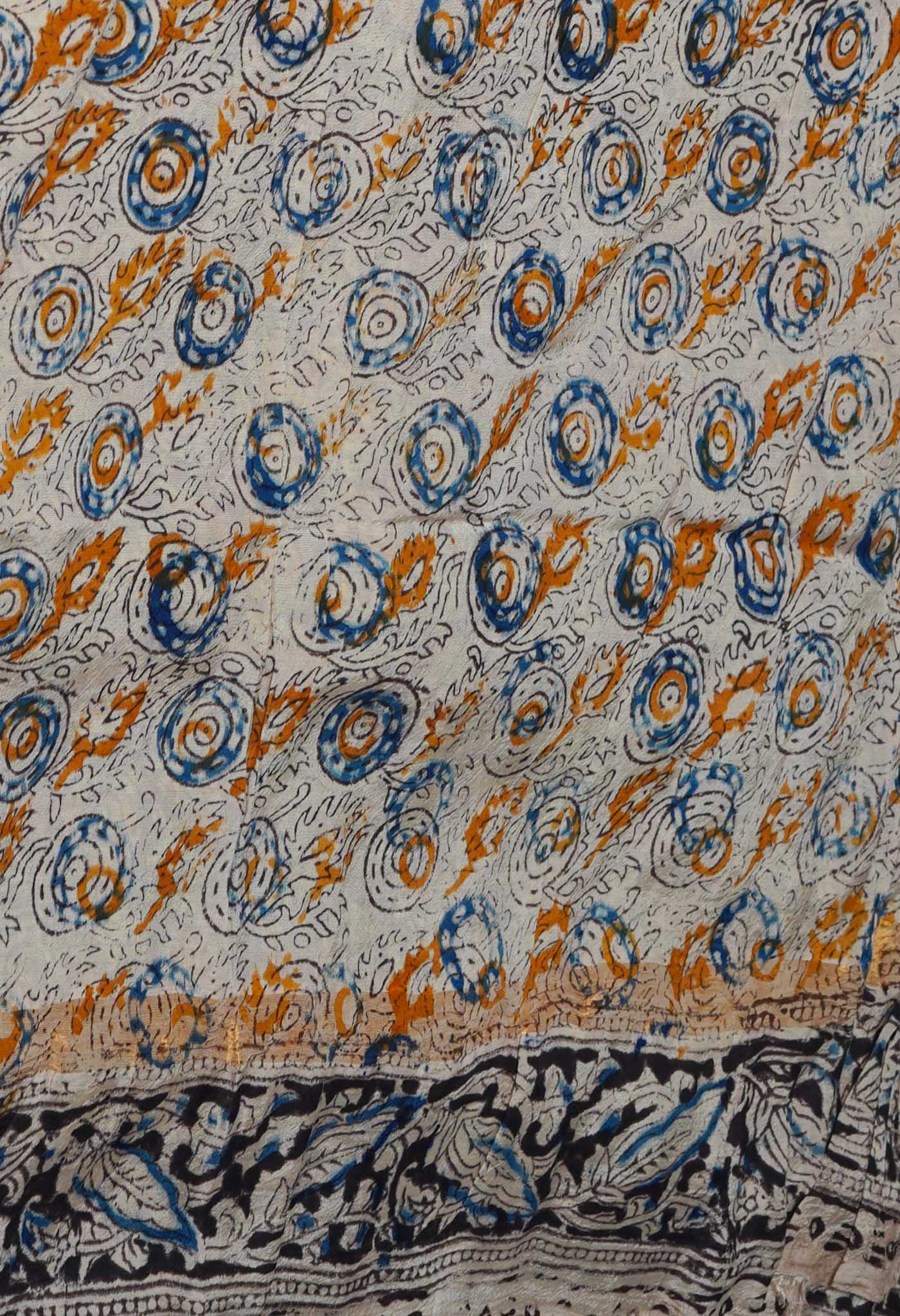 Multi Pure  Kalamkari Block Printed Silk Saree-UNM69545