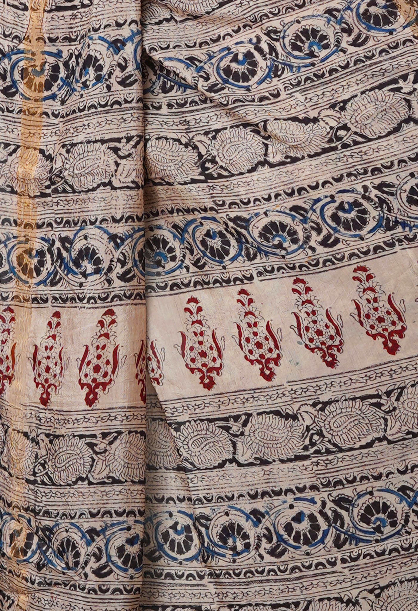 Multi Pure  Kalamkari Block Printed Silk Saree-UNM69546