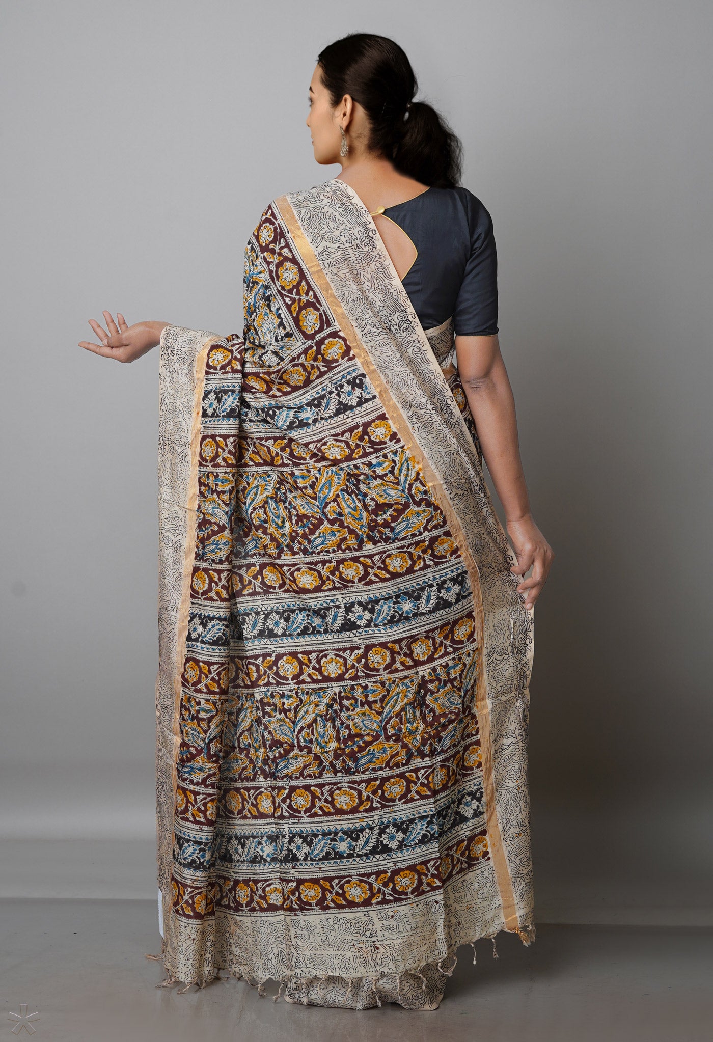 Multi Pure Kalamkari Block Printed Silk Saree