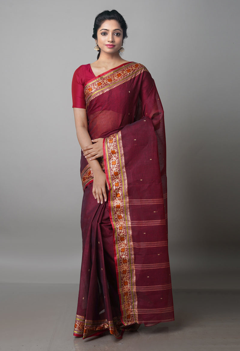 Maroon Pure  Handloom Superfine Bengal Cotton Saree-UNM69551
