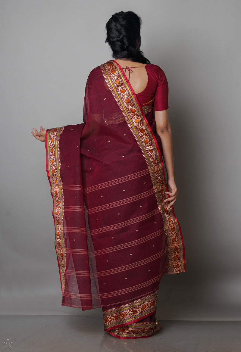 Maroon Pure  Handloom Superfine Bengal Cotton Saree-UNM69551