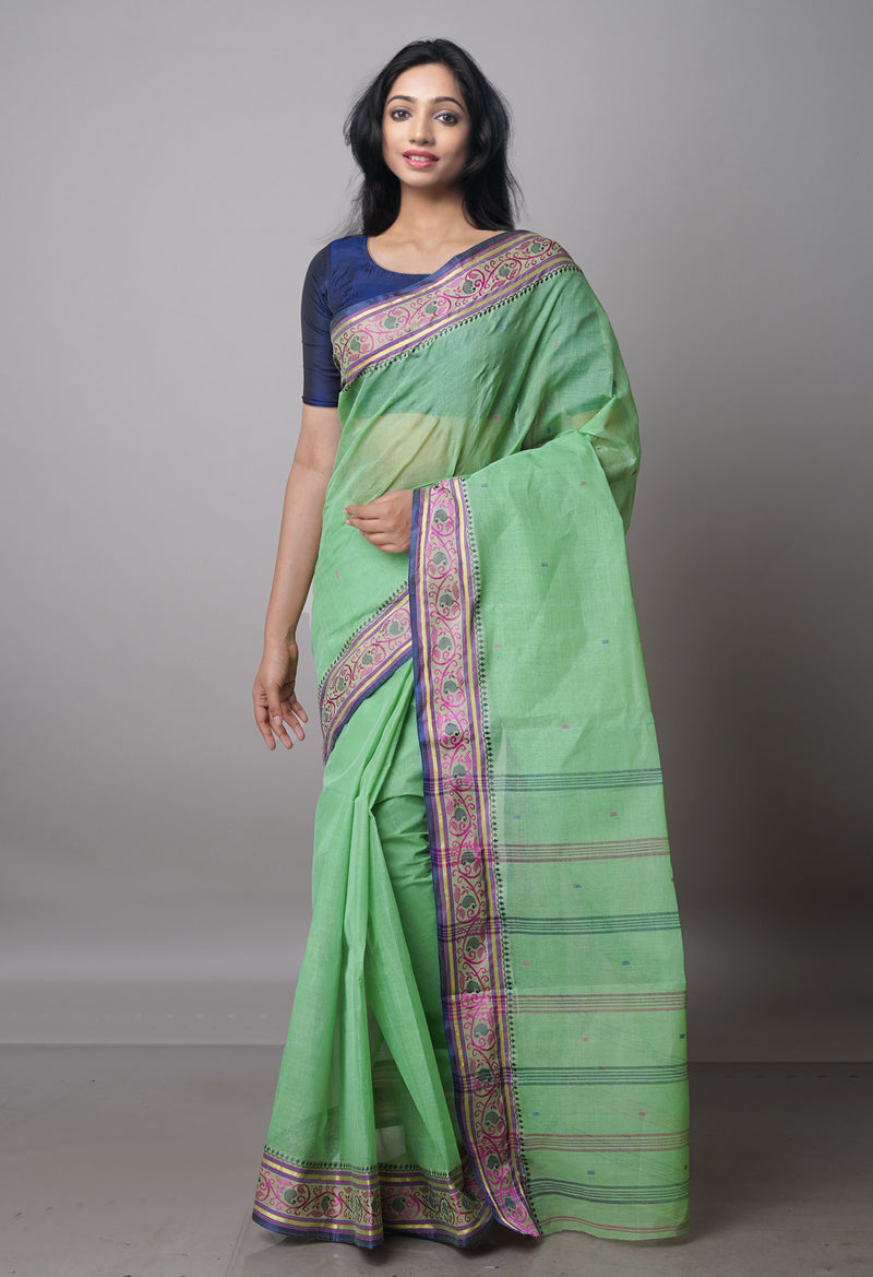 Green Pure  Handloom Superfine Bengal Cotton Saree-UNM69552