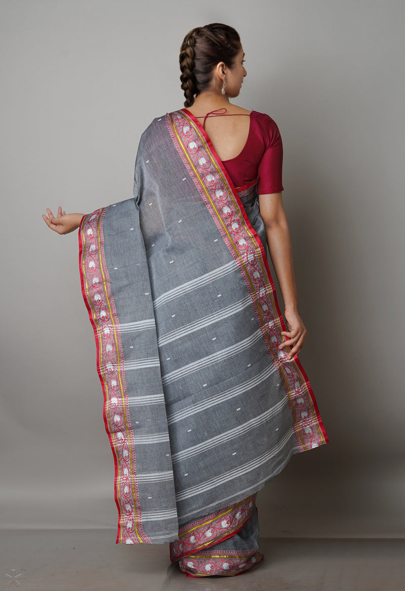 Grey Pure  Handloom Superfine Bengal Cotton Saree-UNM69553
