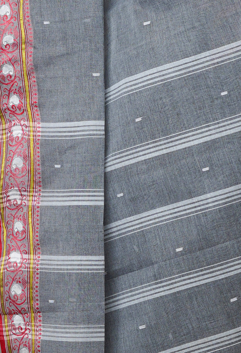 Grey Pure  Handloom Superfine Bengal Cotton Saree-UNM69553