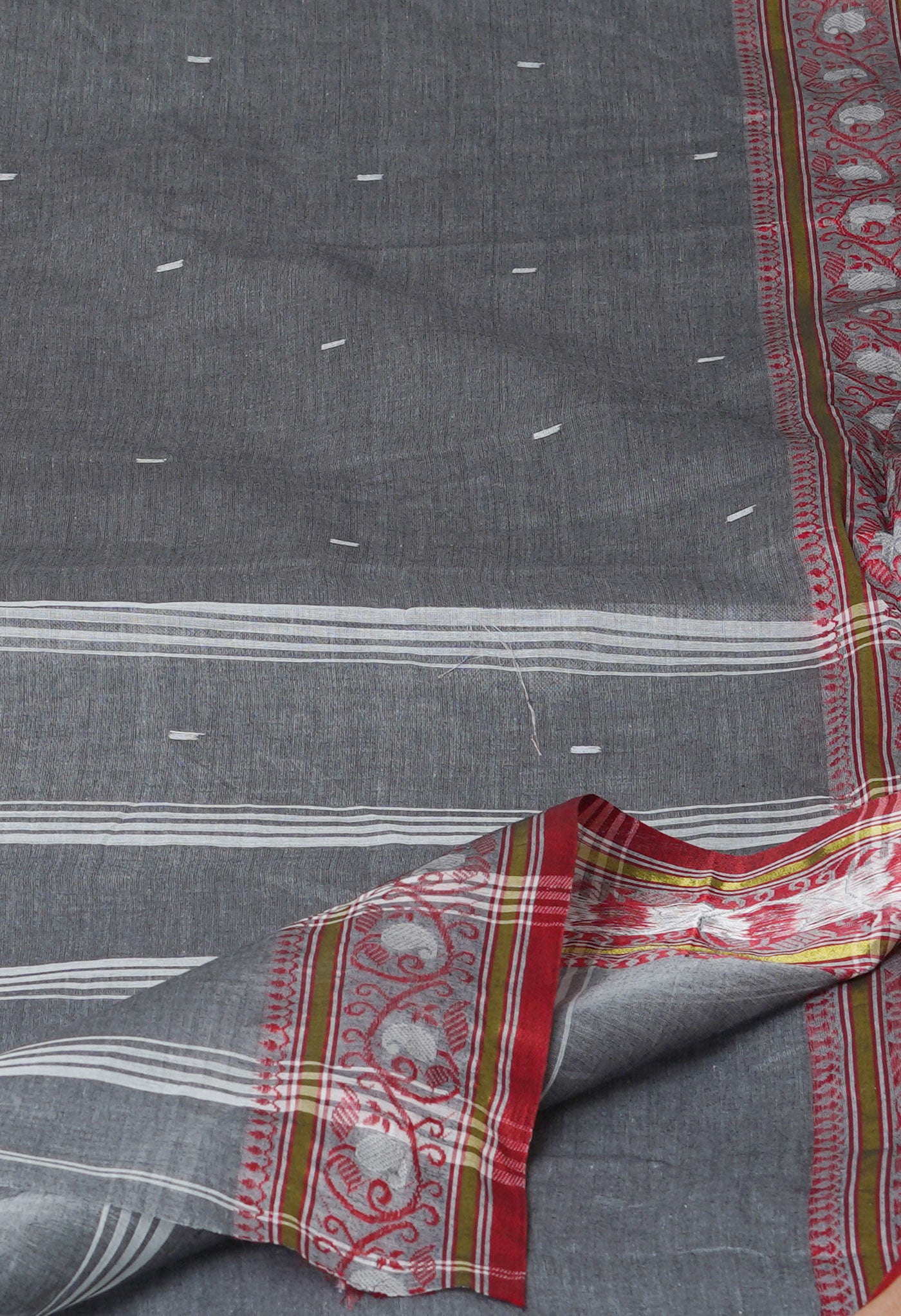 Grey Pure  Handloom Superfine Bengal Cotton Saree-UNM69553