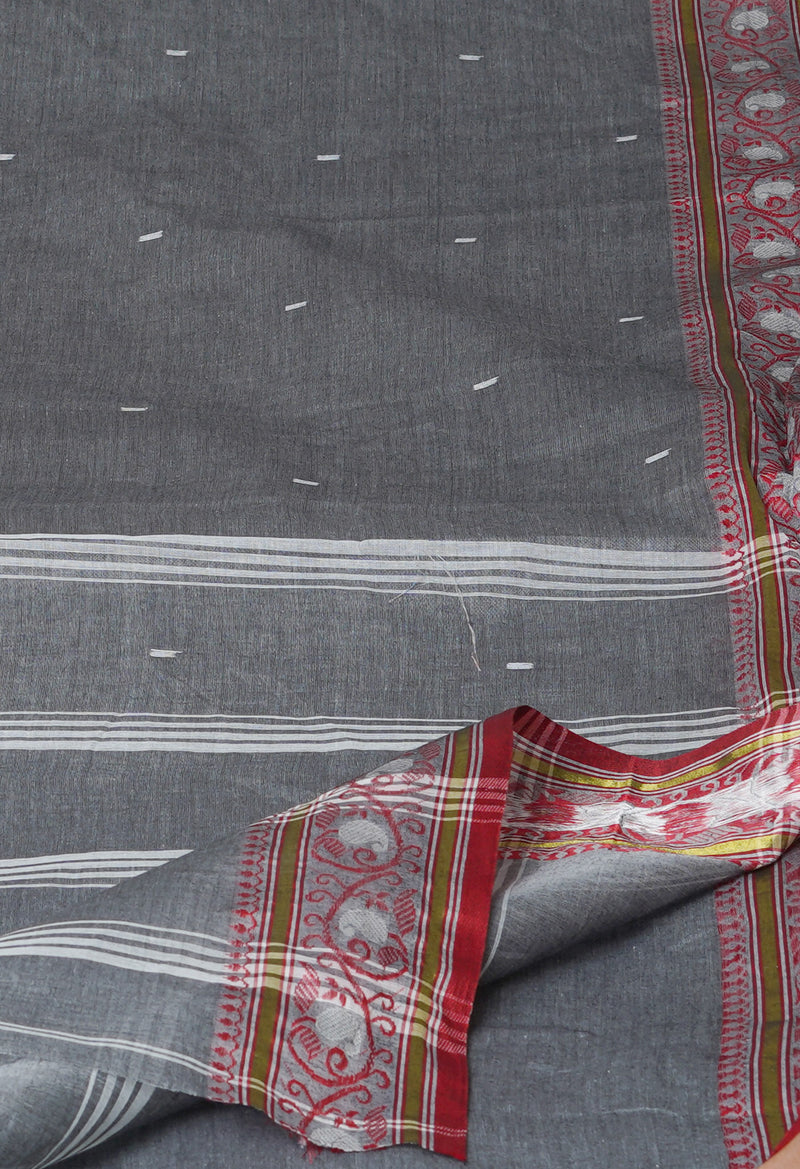 Grey Pure  Handloom Superfine Bengal Cotton Saree-UNM69553