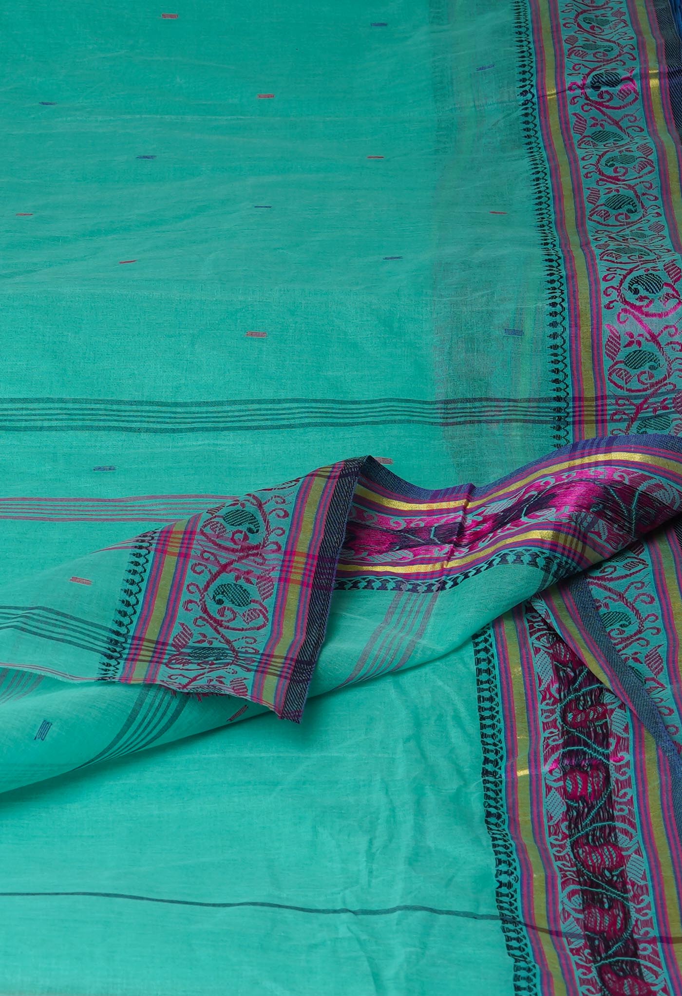 Turquoise Blue Pure  Handloom Superfine Bengal Cotton Saree-UNM69555