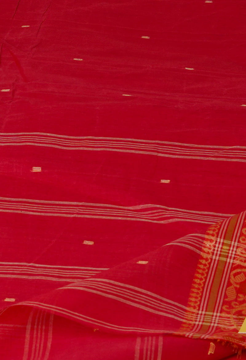 Cherry Red Pure  Handloom Superfine Bengal Cotton Saree-UNM69558