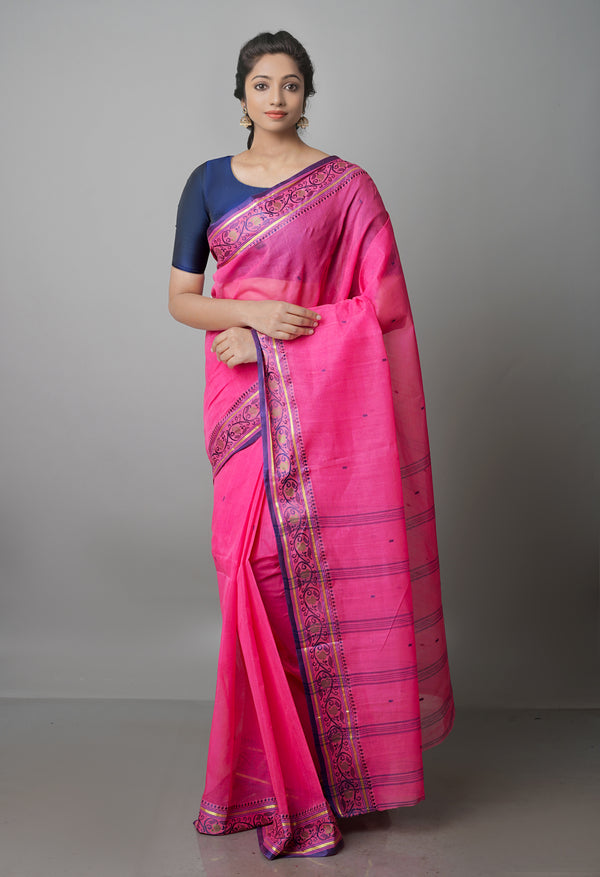 Pink Pure  Handloom Superfine Bengal Cotton Saree-UNM69559