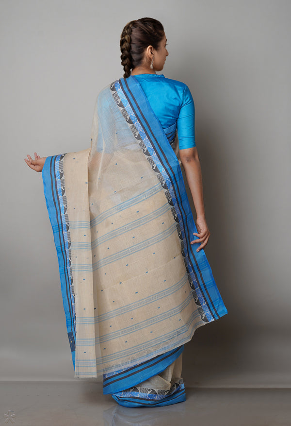 Cream Pure  Handloom Superfine Bengal Cotton Saree-UNM69565