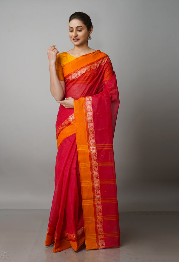 Red Pure  Handloom Superfine Bengal Cotton Saree-UNM69566