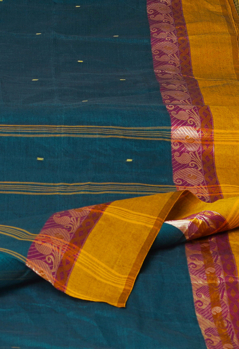 Peacock Blue Pure  Handloom Superfine Bengal Cotton Saree-UNM69567