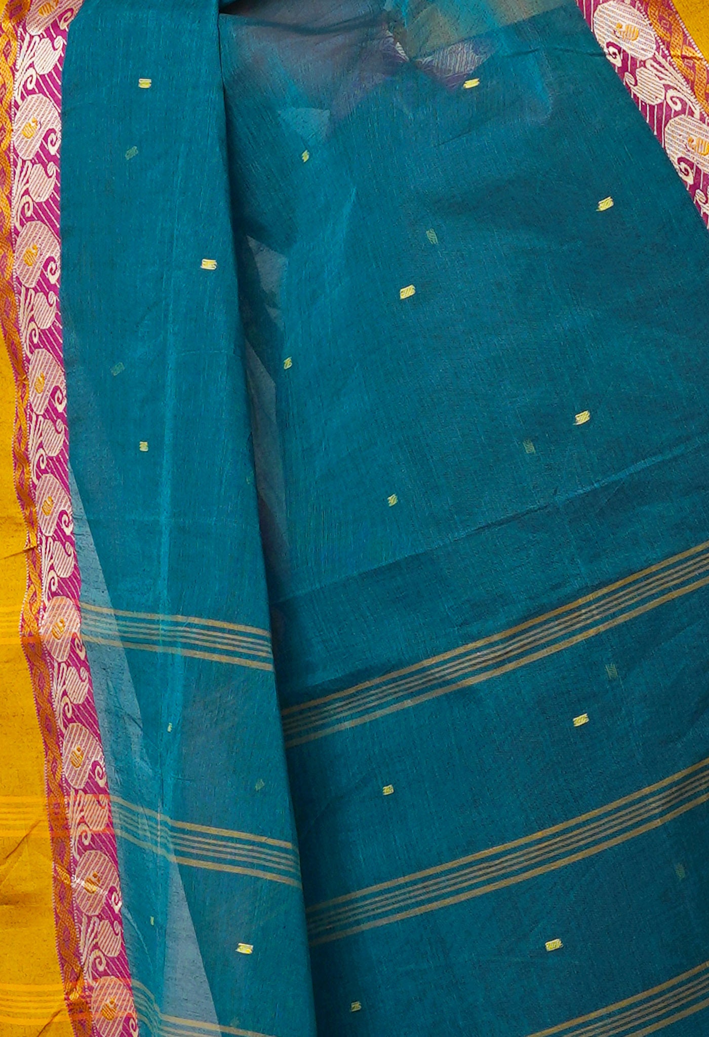 Peacock Blue Pure  Handloom Superfine Bengal Cotton Saree-UNM69567