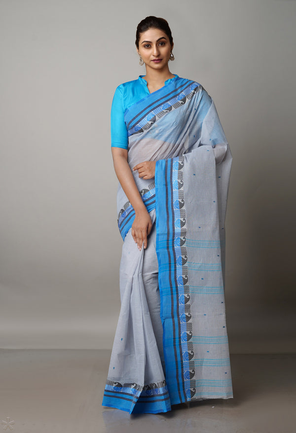 Light Blue Pure  Handloom Superfine Bengal Cotton Saree-UNM69572