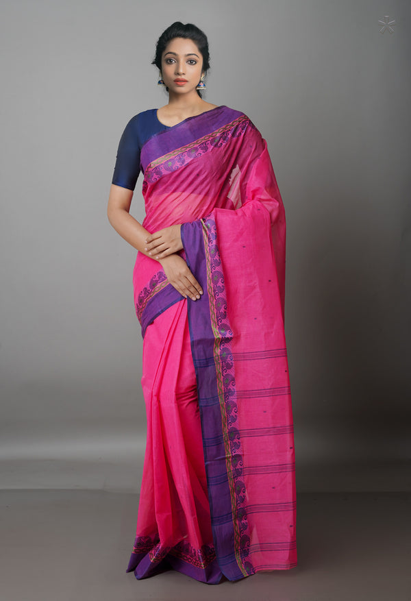 Pink Pure  Handloom Superfine Bengal Cotton Saree-UNM69576