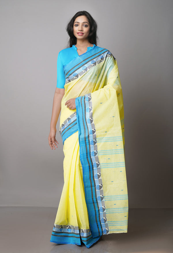 Lemon Yellow Pure  Handloom Superfine Bengal Cotton Saree-UNM69577