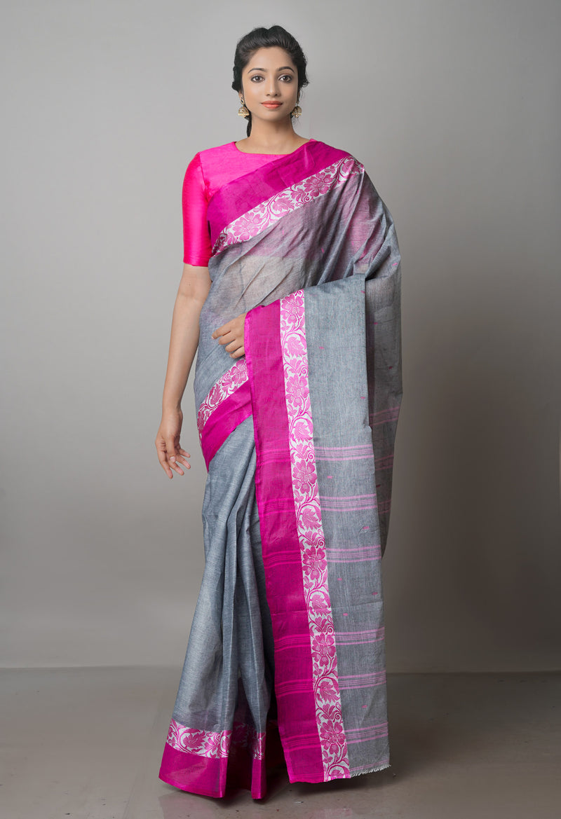 Grey Pure  Handloom Superfine Bengal Cotton Saree-UNM69580