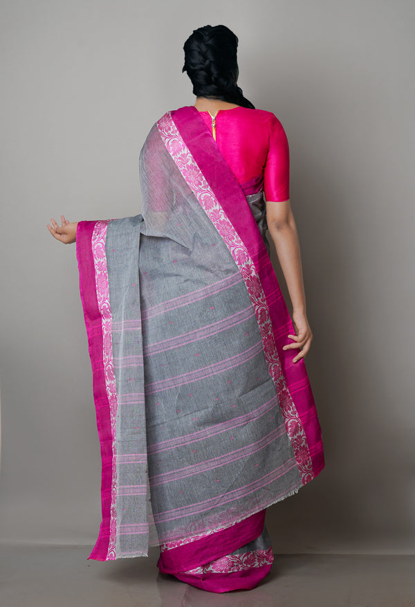 Grey Pure  Handloom Superfine Bengal Cotton Saree-UNM69580