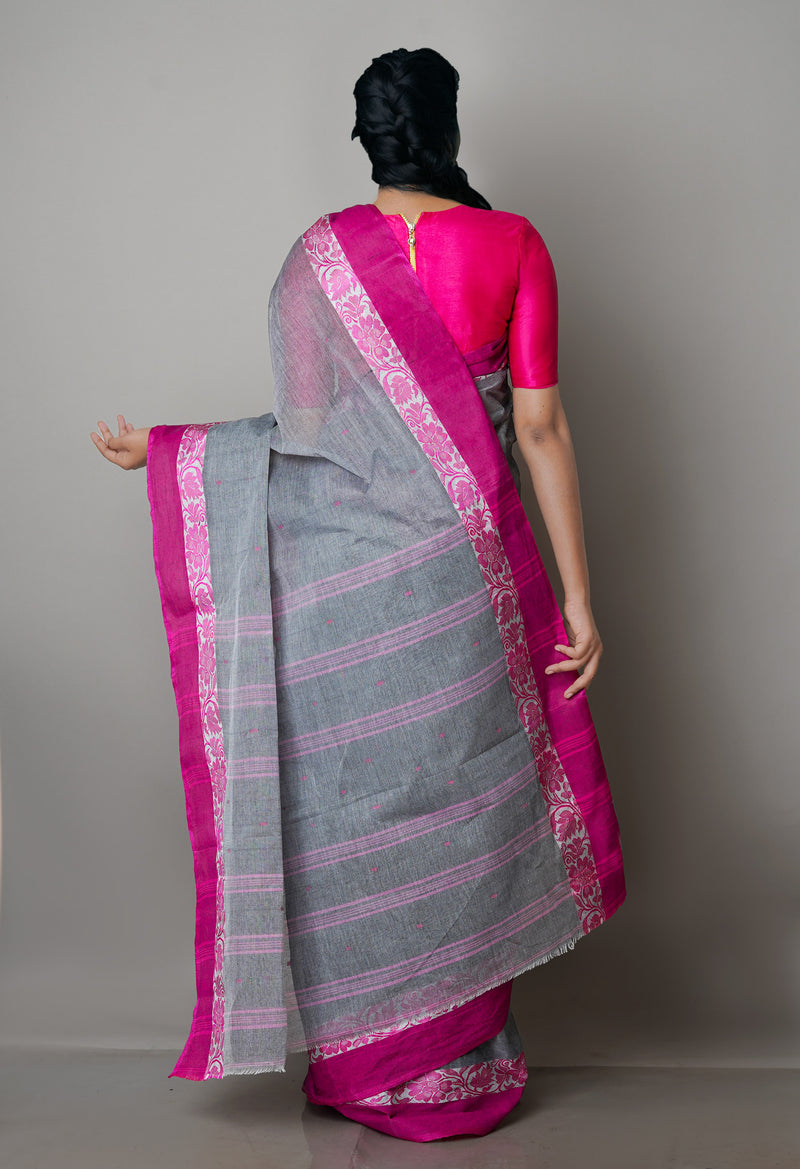 Grey Pure  Handloom Superfine Bengal Cotton Saree-UNM69580