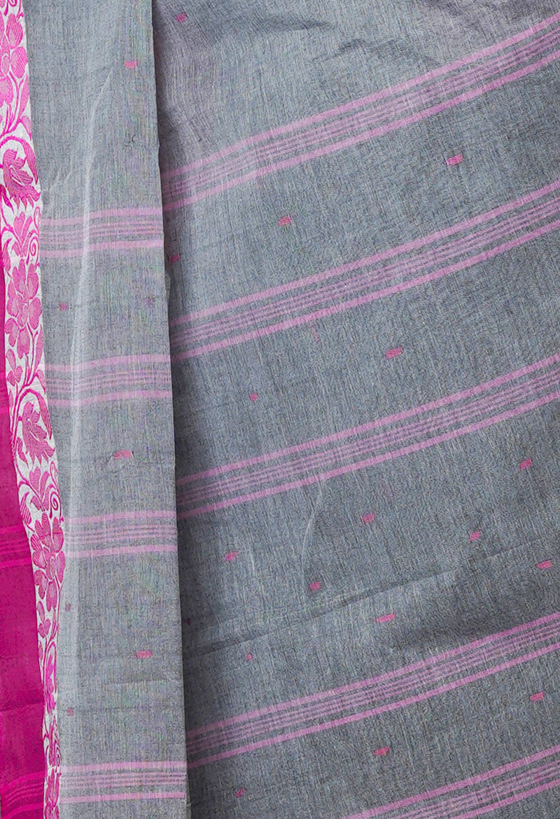 Grey Pure  Handloom Superfine Bengal Cotton Saree-UNM69580