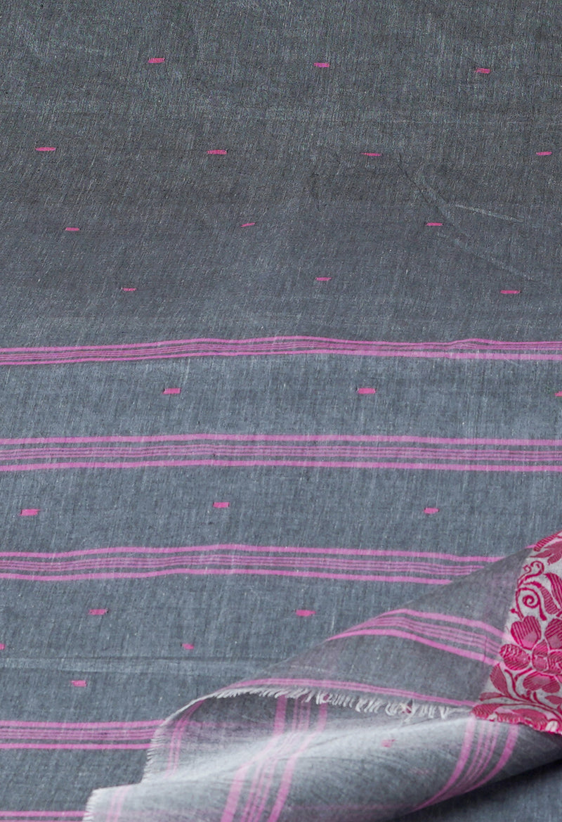 Grey Pure  Handloom Superfine Bengal Cotton Saree-UNM69580