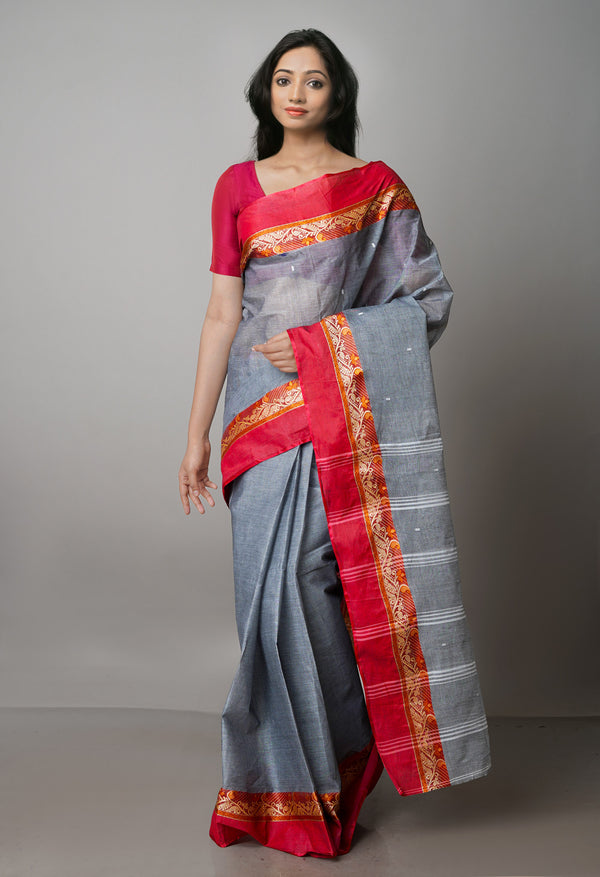 Grey Pure  Handloom Superfine Bengal Cotton Saree-UNM69582
