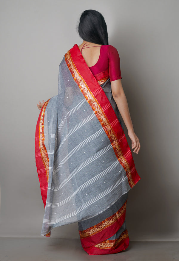 Grey Pure  Handloom Superfine Bengal Cotton Saree-UNM69582