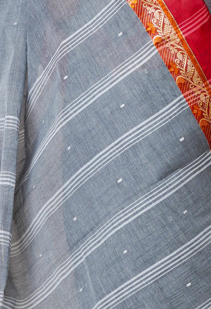 Grey Pure  Handloom Superfine Bengal Cotton Saree-UNM69582