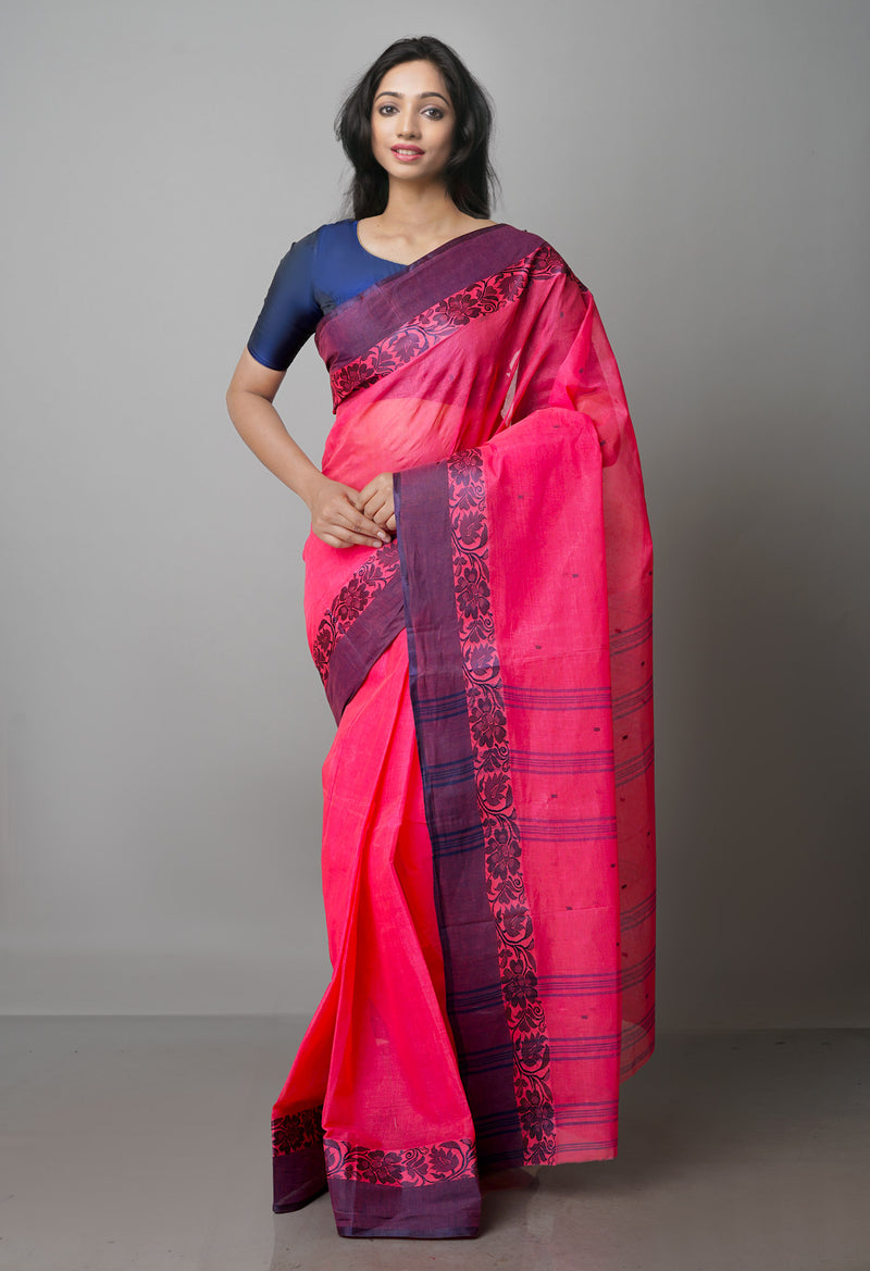 Pink Pure  Handloom Superfine Bengal Cotton Saree-UNM69584
