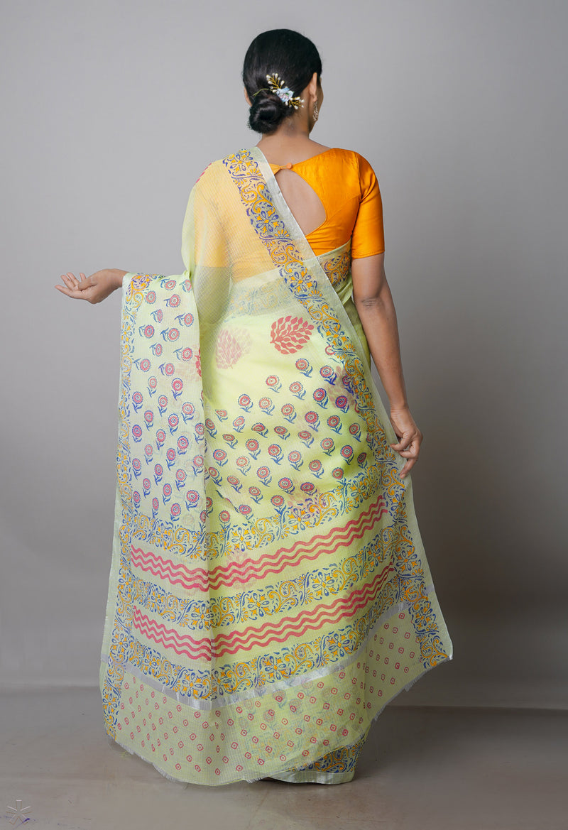 Pista Green Pure  Block Printed Kota Cotton Saree-UNM69854