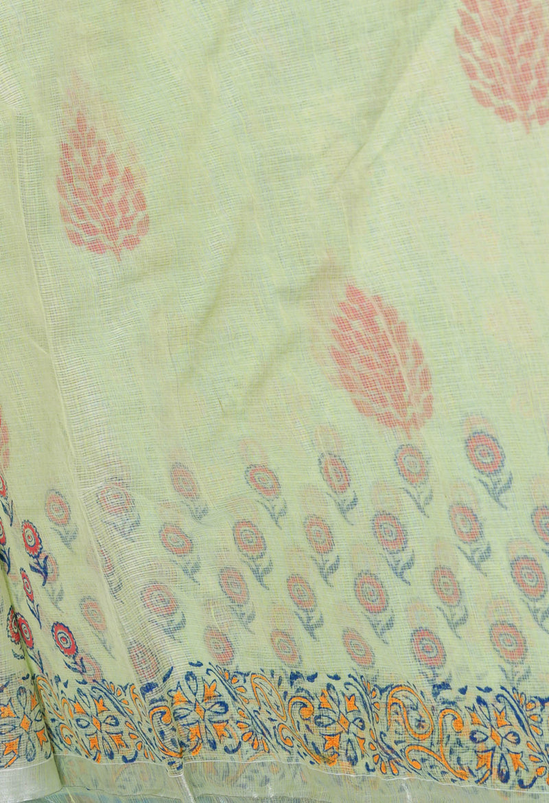 Pista Green Pure  Block Printed Kota Cotton Saree-UNM69854