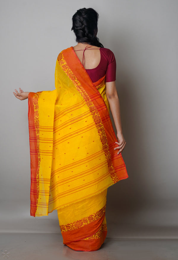 Yellow Pure  Handloom Superfine Bengal Cotton Saree-UNM69585
