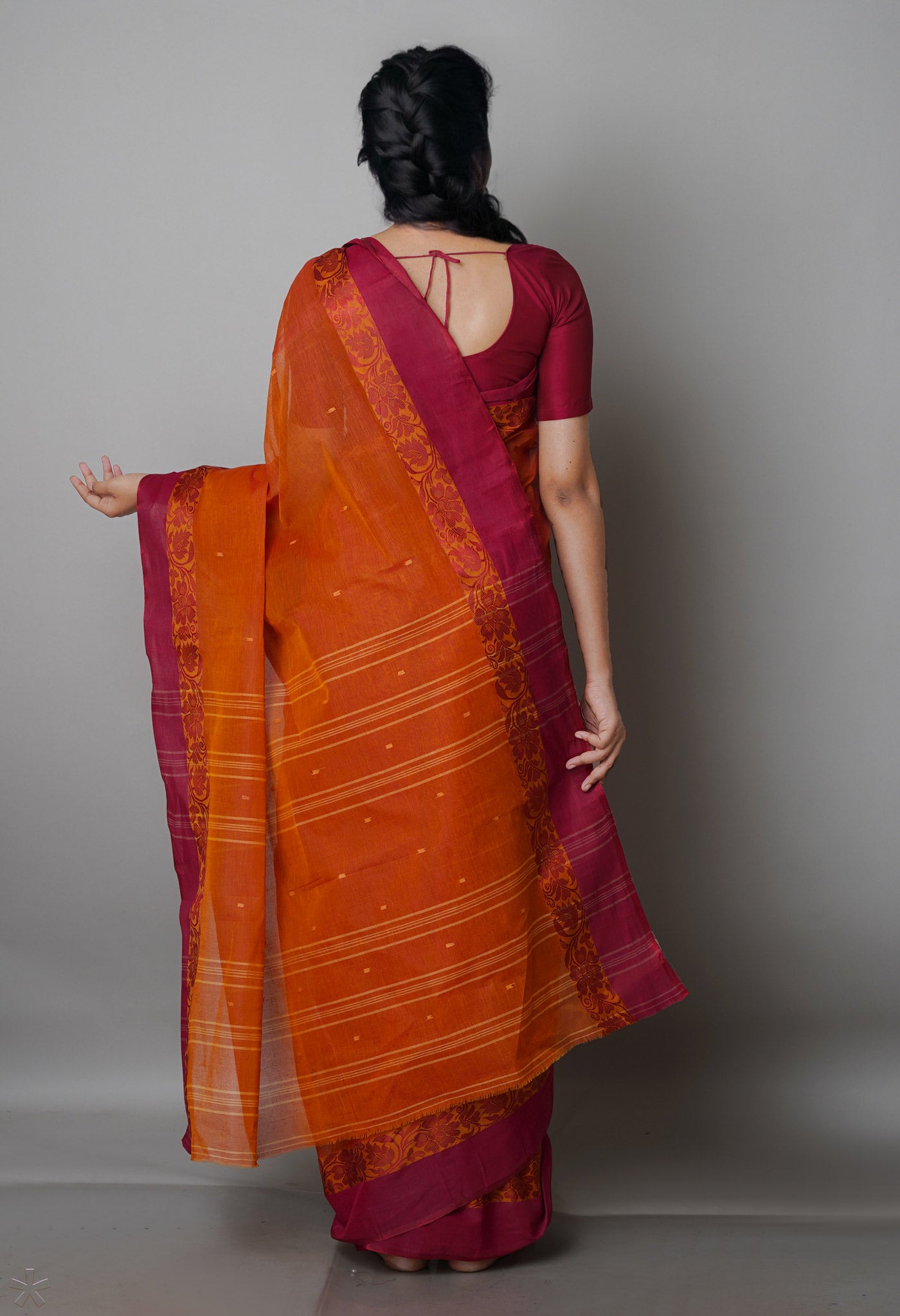 Rust Orange Pure  Handloom Superfine Bengal Cotton Saree-UNM69586