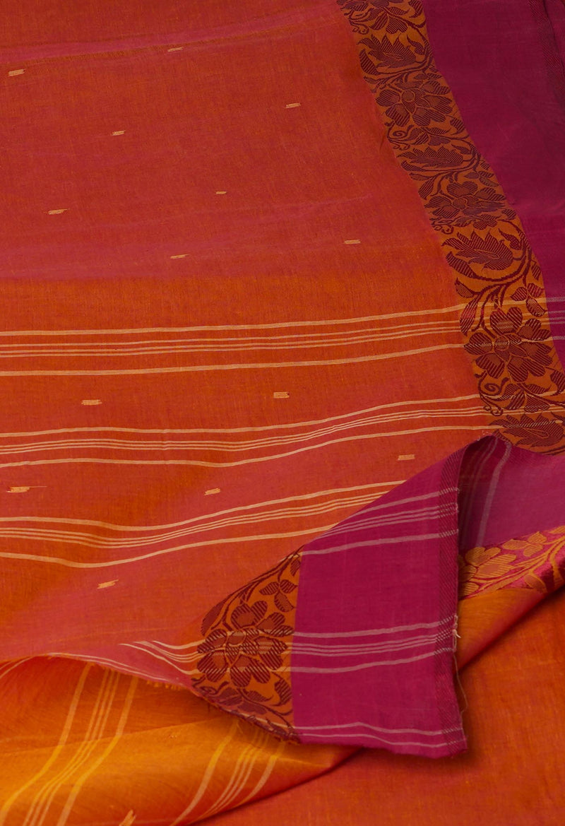 Rust Orange Pure  Handloom Superfine Bengal Cotton Saree-UNM69586