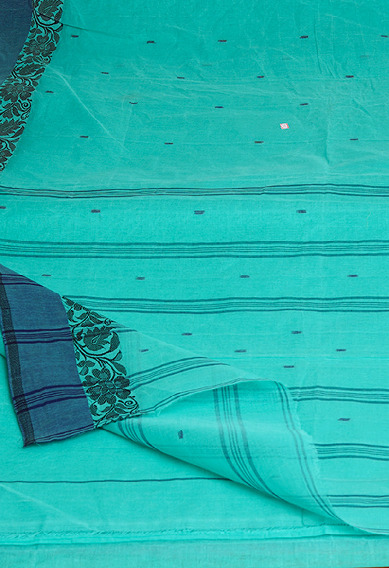 Turquoise Blue Pure  Handloom Superfine Bengal Cotton Saree-UNM69588