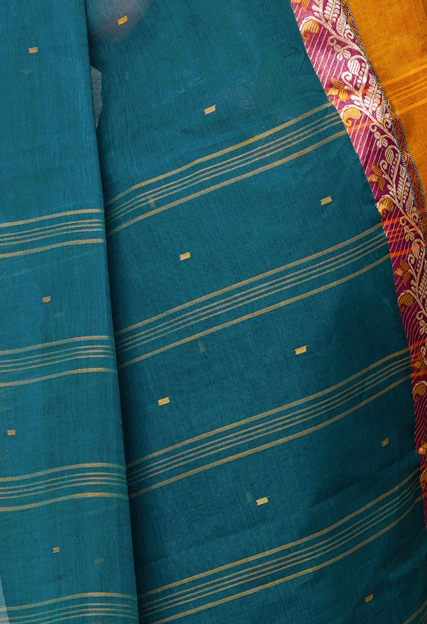 Peacock Blue Pure  Handloom Superfine Bengal Cotton Saree-UNM69589