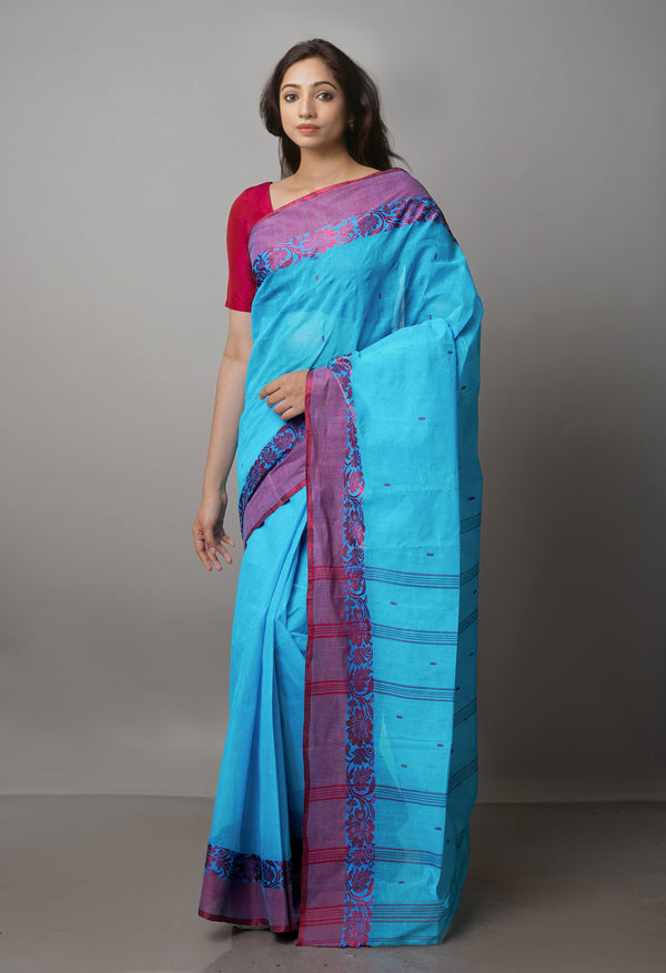 Blue Pure  Handloom Superfine Bengal Cotton Saree-UNM69591