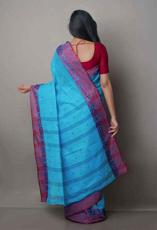 Blue Pure  Handloom Superfine Bengal Cotton Saree-UNM69591